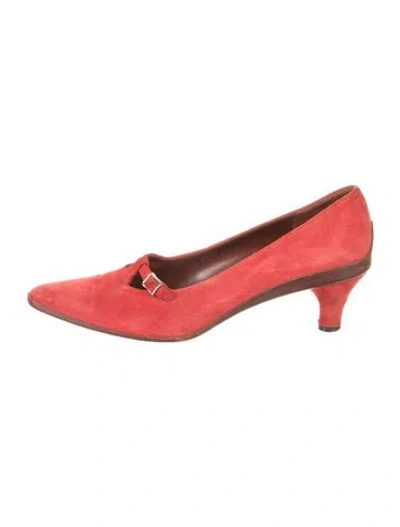 Pre-owned Ferragamo Suede Pumps In Red