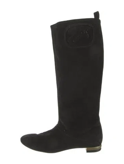 Pre-owned Ferragamo Suede Riding Boots In Black