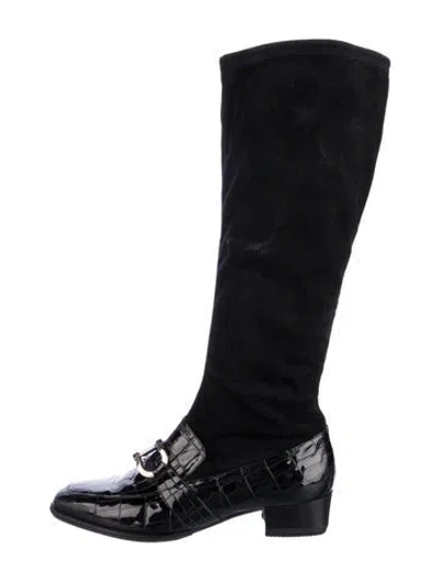 Pre-owned Ferragamo Suede Riding Boots In Black