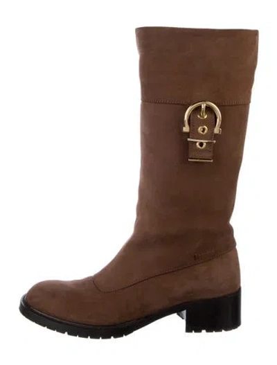 Pre-owned Ferragamo Suede Riding Boots In Brown