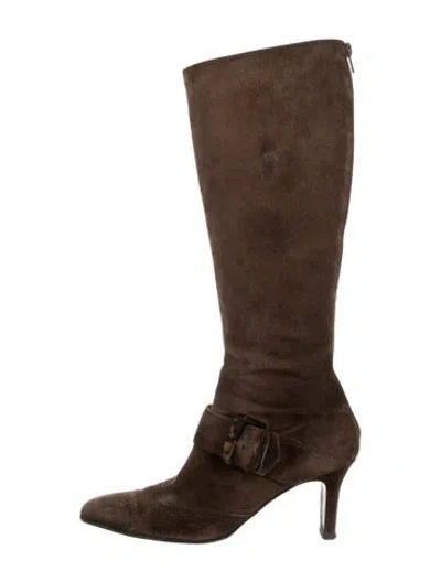 Pre-owned Ferragamo Suede Riding Boots In Brown