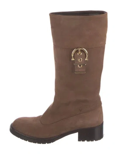 Pre-owned Ferragamo Suede Riding Boots In Brown