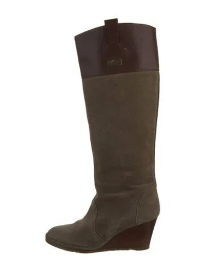 Pre-owned Ferragamo Suede Riding Boots In Green