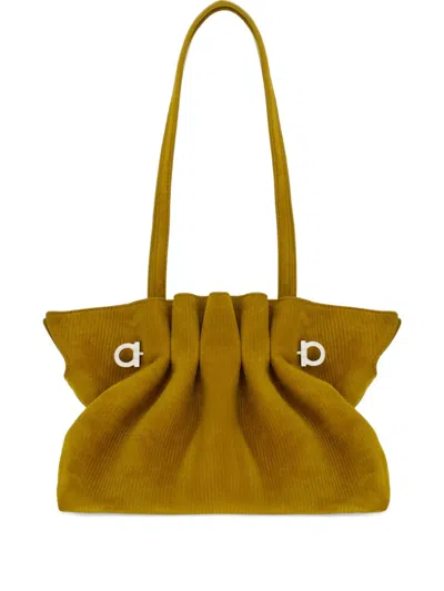 Ferragamo Suede Shoulder Bag In Yellow