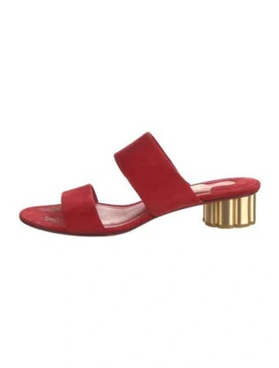 Pre-owned Ferragamo Suede Slides In Gold/red