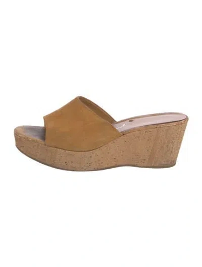 Pre-owned Ferragamo Suede Slides In Green