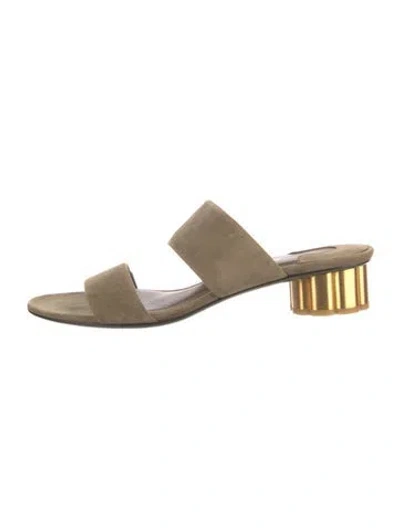 Pre-owned Ferragamo Suede Slides In Green
