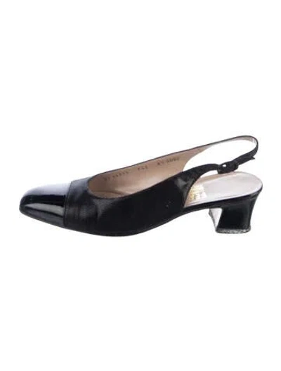 Pre-owned Ferragamo Suede Slingback Flats In Black