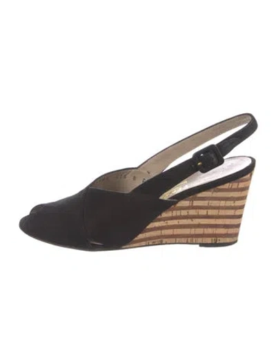 Pre-owned Ferragamo Suede Slingback Pumps In Black
