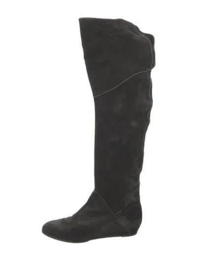 Pre-owned Ferragamo Suede Slouch Boots In Black