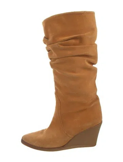 Pre-owned Ferragamo Suede Slouch Boots In Neutral