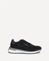 Ferragamo Dark Blue Suede Sneakers In Black