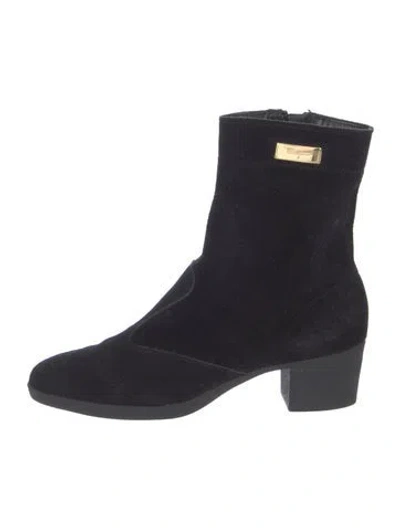 Pre-owned Ferragamo Suede Sock Boots In Black