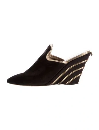 Pre-owned Ferragamo Suede Striped Mules In Brown