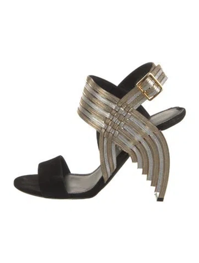 Pre-owned Ferragamo Suede Striped Slingback Sandals In Multi