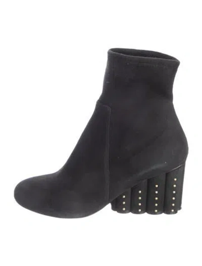 Pre-owned Ferragamo Suede Studded Accents Boots In Black