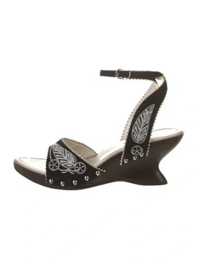 Pre-owned Ferragamo Suede Studded Accents Sandals In Black