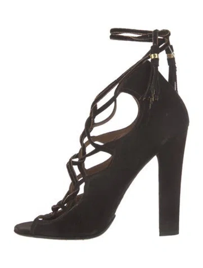 Pre-owned Ferragamo Suede Tassel Accents Gladiator Sandals In Black