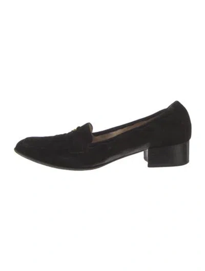 Pre-owned Ferragamo Suede Tassel Accents Loafers In Black