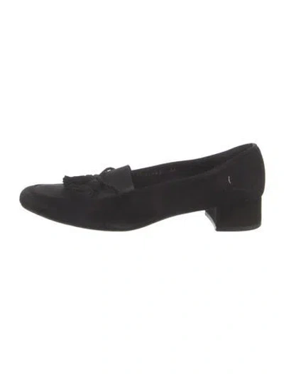 Pre-owned Ferragamo Suede Tassel Accents Loafers In Black