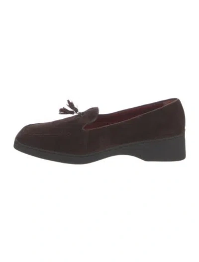 Pre-owned Ferragamo Suede Tassel Accents Loafers In Brown