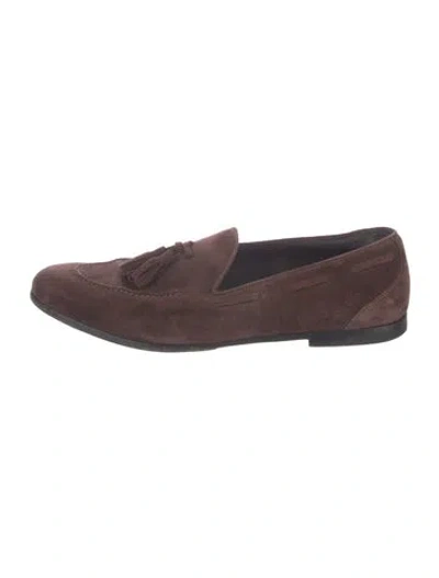 Pre-owned Ferragamo Suede Tassel Accents Loafers In Brown