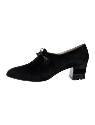 Pre-owned Ferragamo Suede Tassel Accents Pumps In Black