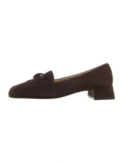 Pre-owned Ferragamo Suede Tassel Accents Pumps In Brown