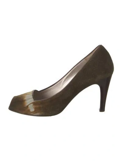 Pre-owned Ferragamo Suede Tie-dye Print Pumps In Green