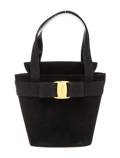 Pre-owned Ferragamo Suede Top Handle Bag In Black