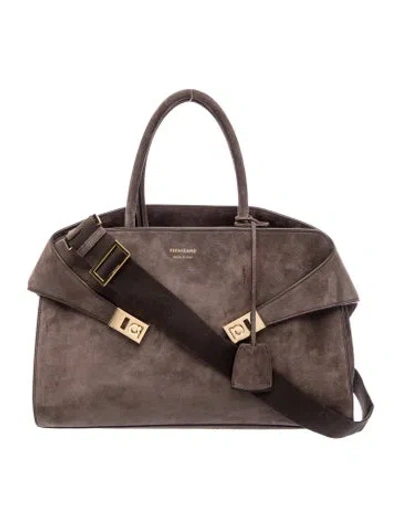 Pre-owned Ferragamo Suede Top Handle Bag In Brown