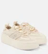 Ferragamo Suede-trimmed Leather Platform Sneakers In Beige