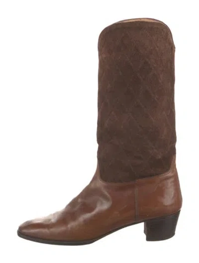 Pre-owned Ferragamo Suede Tweed Pattern Boots In Brown