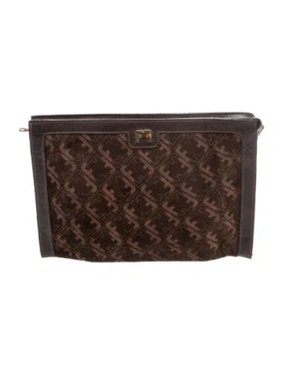 Pre-owned Ferragamo Suede Vintage Clutch In Brown