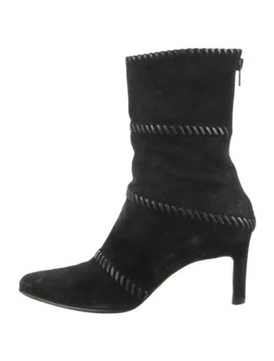 Pre-owned Ferragamo Suede Whipstitch Trim Boots In Black