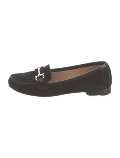 Pre-owned Ferragamo Suede Whipstitch Trim Loafers In Black