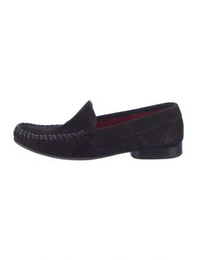 Pre-owned Ferragamo Suede Whipstitch Trim Loafers In Blue