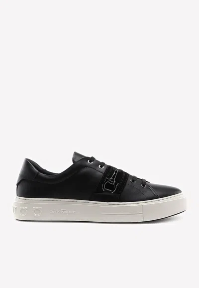 Ferragamo Sultan Gancini Leather Sneakers In Black