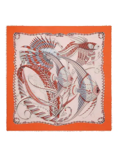 Ferragamo Summer2 Fish-printed Silk Scarf In Neutral