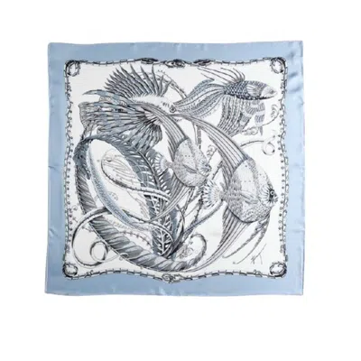 Ferragamo Summernew Fish Print Silk Scarf In Blue