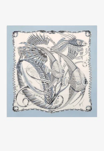 Ferragamo Summernew Fish Print Silk Scarf In Multicolor