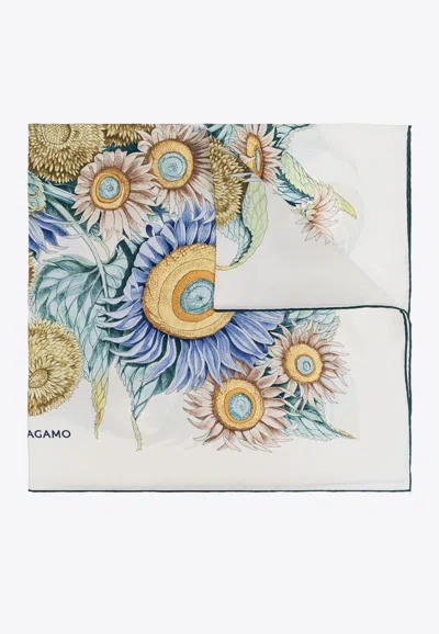 Ferragamo Sunflower Print Silk Scarf In Multicolor