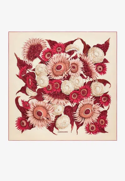 FERRAGAMO SUNFLOWER PRINT SILK SCARF