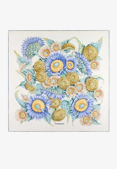 FERRAGAMO SUNFLOWER PRINT SILK SCARF