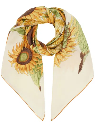 Ferragamo Printed Silk Foulard In Beige