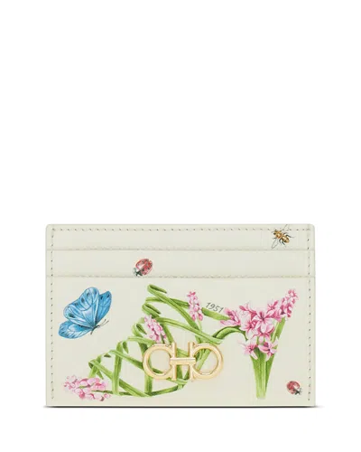 Ferragamo Sunrise Leather Card Holder In White