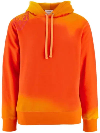 Ferragamo Sunset-print Cotton Hoodie In Orange