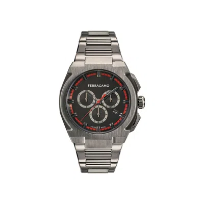 Pre-owned Ferragamo Supreme Chrono Bracelet Watch 'gun' | Grey | Men's Size Onesize In Gray