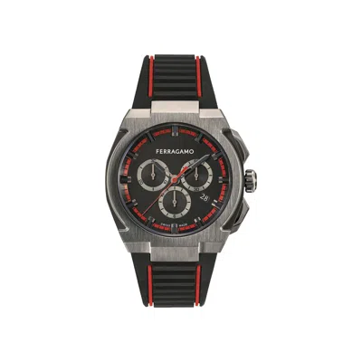 Pre-owned Ferragamo Supreme Chrono Silicone Watch 'gun' | Black | Men's Size Onesize