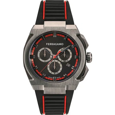 FERRAGAMO FERRAGAMO SUPREME CHRONOGRAPH RECYCLED POLYURETHANE STRAP WATCH, 43MM
